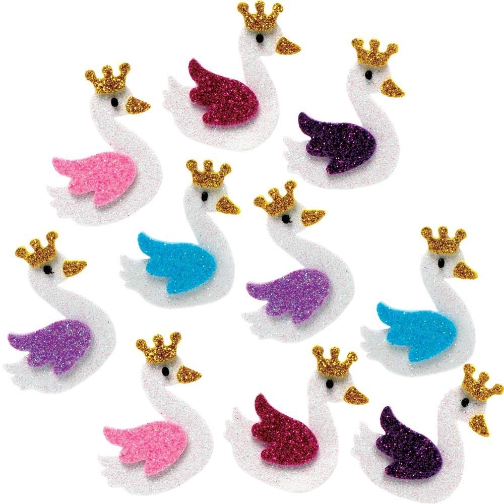 Baker Ross AX834 Swan Princess Stickers - Pack of 100, Foam Self-Adhesives, Perfect for Children to Decorate Collages and Crafts, Ideal for Schools, Craft Groups, Party Crafting, Home