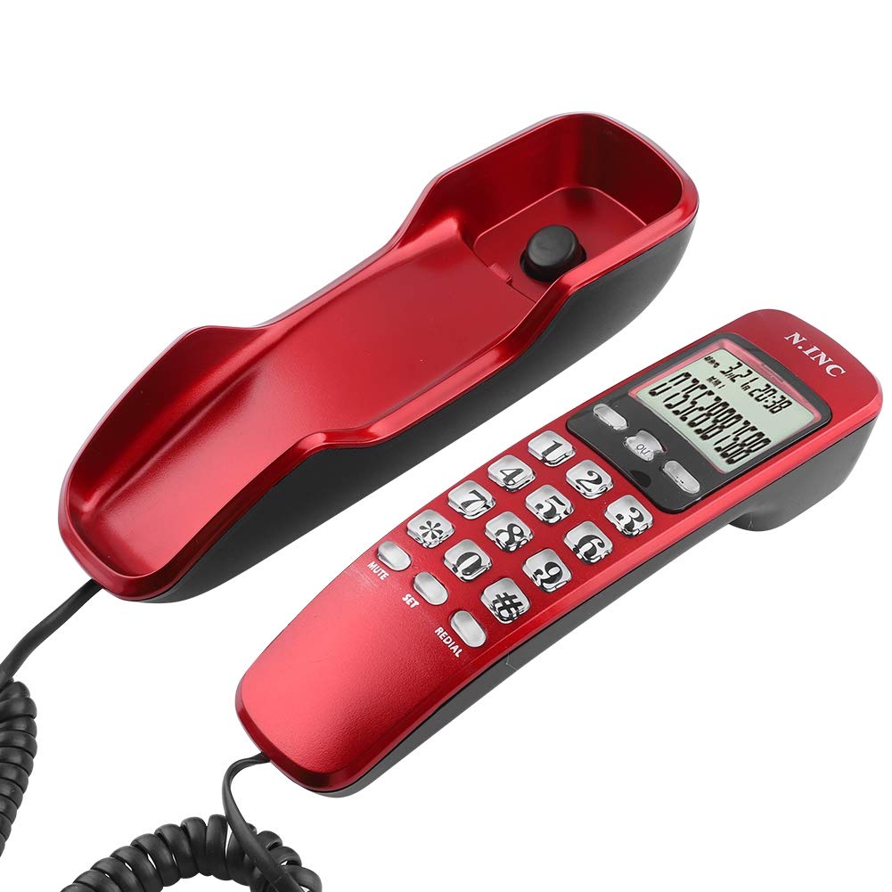 ASHATA Mini Wall phone,DTMF/FSK Wall Corded Telephone with Incoming Caller ID LCD Display,Home Office Hotel Landline Phone with 38 Incoming Memories/Call back function(Red)