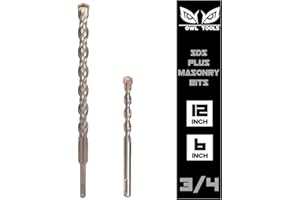 Owl Tools SDS Plus 3/4 Inch Masonry Drill Bit for Rotary Hammers (2 Pack Includes 6" & 12" Bit) Carbide Tipped to Easily Drill Through Concrete, Cement, Brick, Block, Stone, and More!