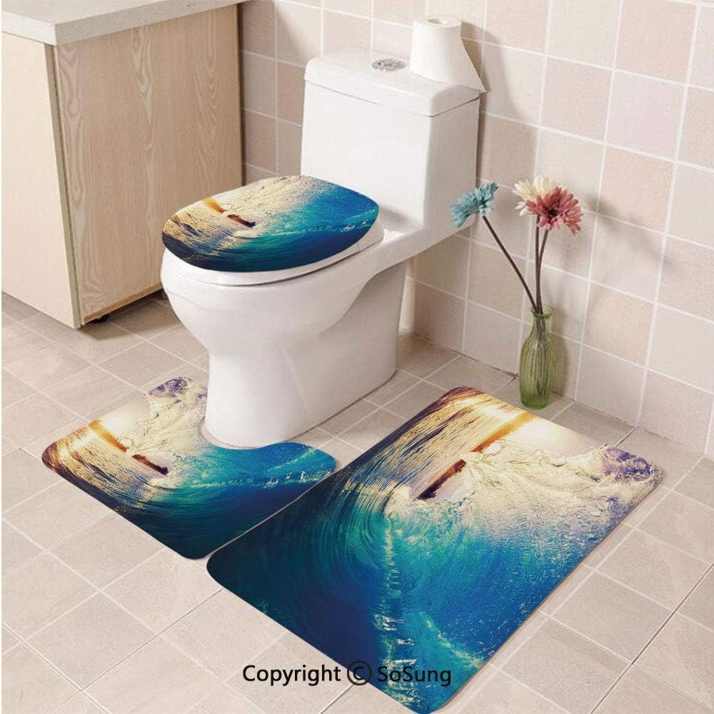 3pcs Set Ocean Style Soft Comfort Flannel Toilet Mat Sunrise On Waves Surfer Perspective Surreal Coastal Charm Sports Lifestyle Scene Plush Bathroom Decor Mat With Non Slip Backing Blue Pale Mauve Amazon Ca Home Kitchen