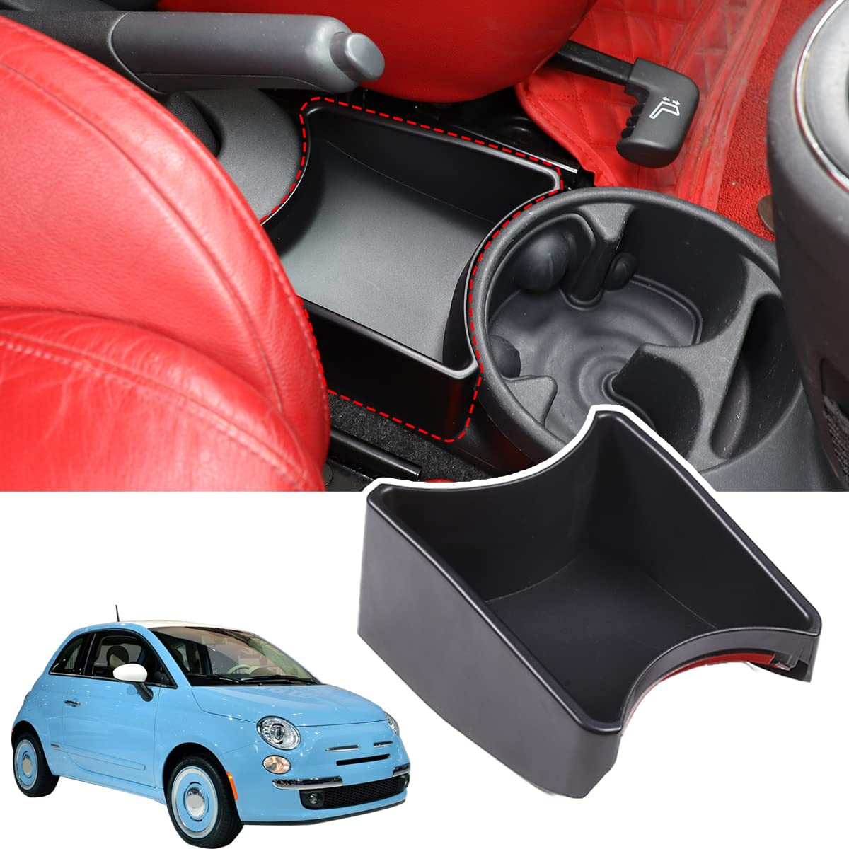 Photo 1 of HAPPYHORSE Car Console Storage Box Organizer Tray Compatible with Fiat 500 2007-2015 Central Control Water Cup Holder Storage Box Organizer Tray (Handbrake)