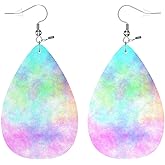 Zokola Tie Dye Leather Earring Teardrop, Gentle Pastel Floral Rainbow Tie Dye Double-Sided Dangle Earrings Lightweight Leaf Earrings Making Supplies Jewelry