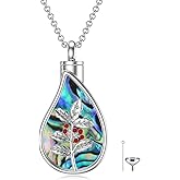 TOUPOP Teardrop Cremation Jewelry for Ashes Sterling Silver 12 Month Birth Flower Urn Necklace w/Funnel Filler Memorial Keepsake Jewelry for Women