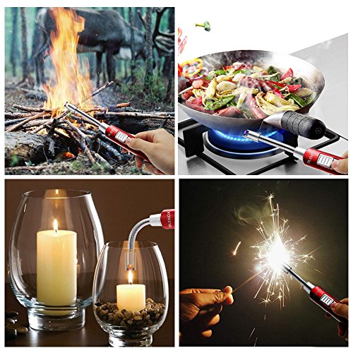 Electric Arc Lighter Kitchen Lighter USB Rechargeable Long Lighter Candle 360° Flexible Neck, No Spark & Smell, Flameless Windproof Fire Candle Lighter for Camping Grilling BBQ Gas Stove (Red) ) - Thumbnail 5