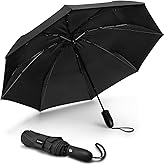 G4Free Windproof Travel Umbrellas for Rain 46inch Double Canopy Automatic Compact Umbrella with Strong Fiberglass Frame and Windproof Cable