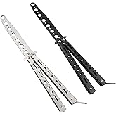 Little World Butterfly Knife Trainer, Set of 2, Black and Silver, Premium Quality, Unsharpened, Safe for Practice, Perfect Ba