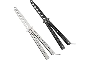 Little World Butterfly Knife - 2 Pack Butterfly Knife Trainer Practice Tool Steel Metal - Folding Unsharpened Comb for Practicing Flipping Tricks, Balisong Trainer Black & Silver