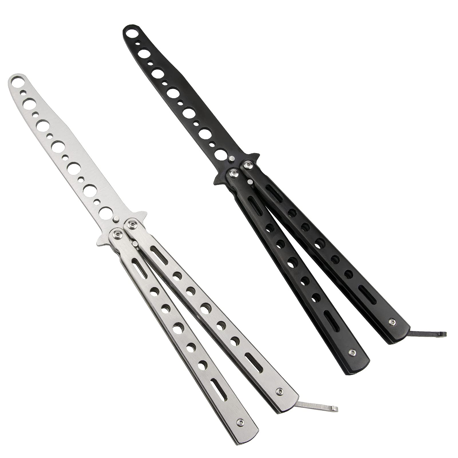 JIUAI 2 Pcs Butterfly Knife, Balisong Butterfly Trainer Practice Butterfly Trainer,Pocket Practice Training Knifes,Stainless Steel, Unsharpened Blade 100% Safe for Practicing Flipping Tricks