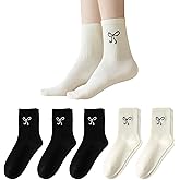 FIYIGO Women's Cute Bow Crew Socks, Cherry Strawberry Ruffled Calf Socks - Casual Cotton Novelty Fun Ankle Sock