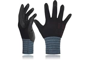 DEX FIT Premium Nylon Work Gloves FN320 - Firm Nitrile Grip, 3D-Comfort Stretchy Fit, Thin & Lightweight, Protective & Durable, Breathable, Machine Washable; Black 9 (L) 3 Pairs