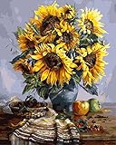Adult Paint by Numbers, Komking DIY Paint by Number Kits on Canvas Painting for Home Decoration, Beautiful Sunflower 16x20inch