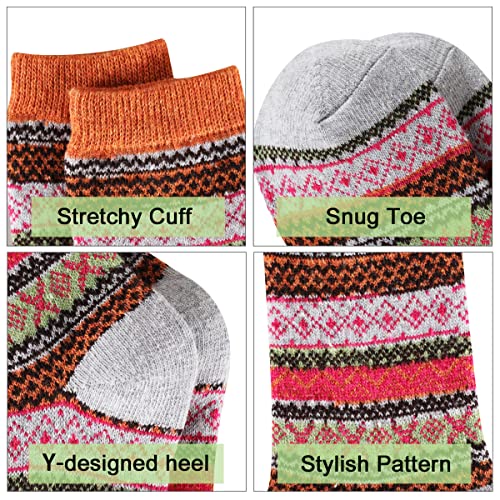 COOVAN Wool Socks for Women 5 Pairs Warm Thick Winter Socks for Women Cozy Knit Thermal Cabin Crew Socks