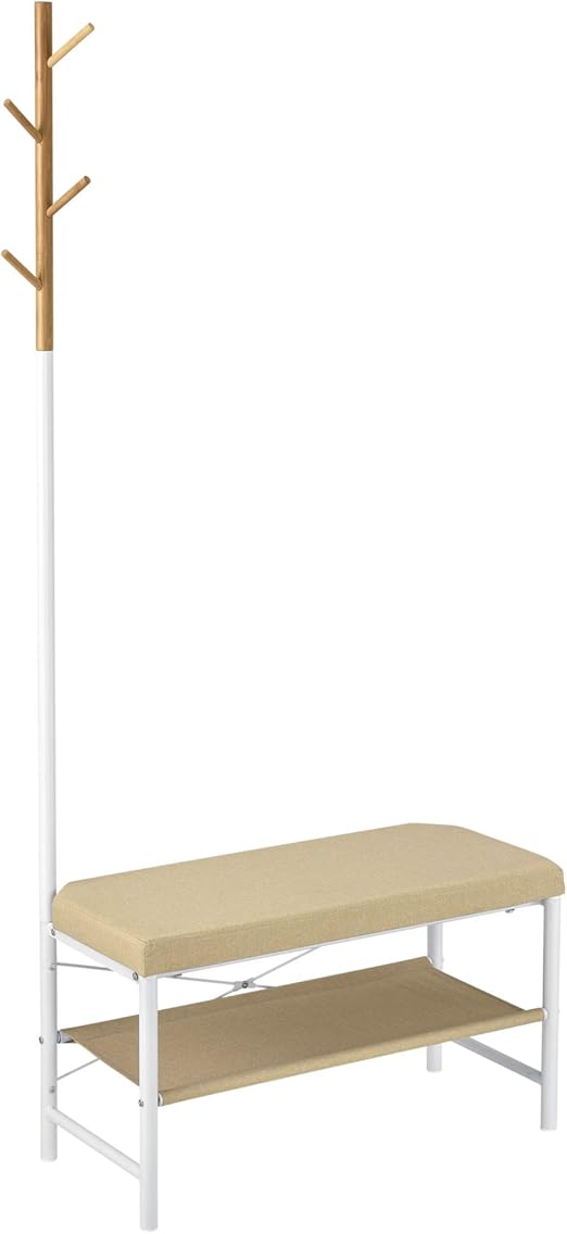Pro Tec Sitzbank Mit Schuhablage Und Garderobenstander Schuhregal Zum Sitzen Schuhbank Mit Garderobenstange Schuhschrank Mit 3 Ebenen Metallrahmen Beige Amazon De Kuche Haushalt