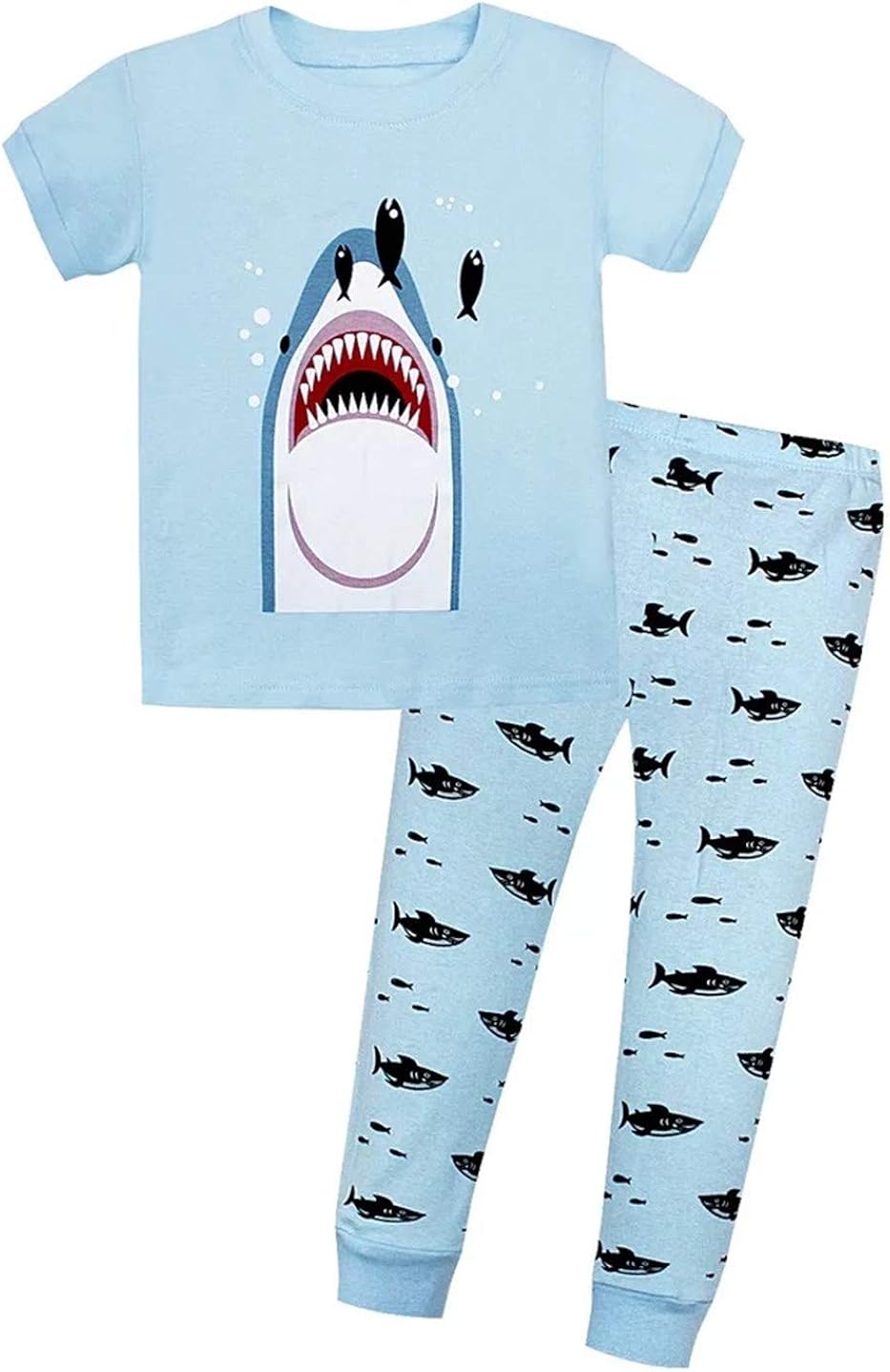 FashionLee Boys Girls Shark Sleepwear Set Short Sleeve