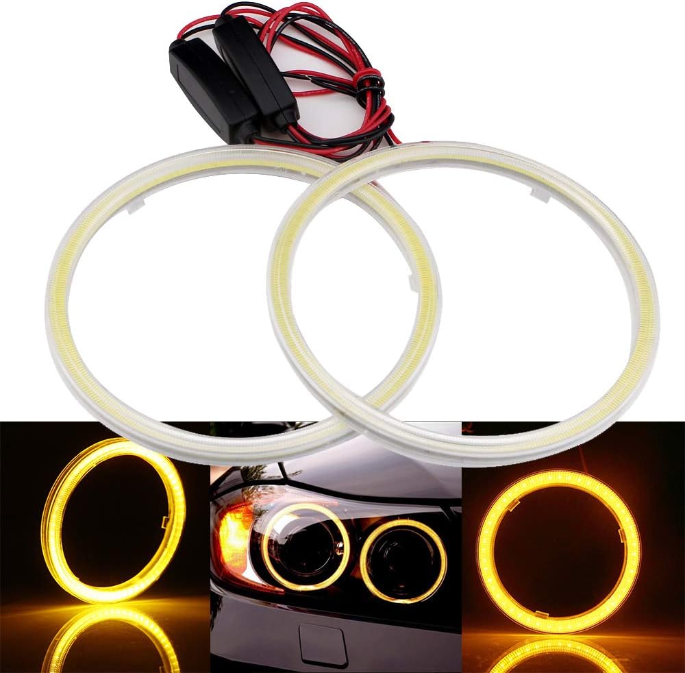 GLL 1 Pair 80MM Angel Eyes Amber COB 63SMD LED Angel Eyes Headlight Halo Ring DC 9-30V
