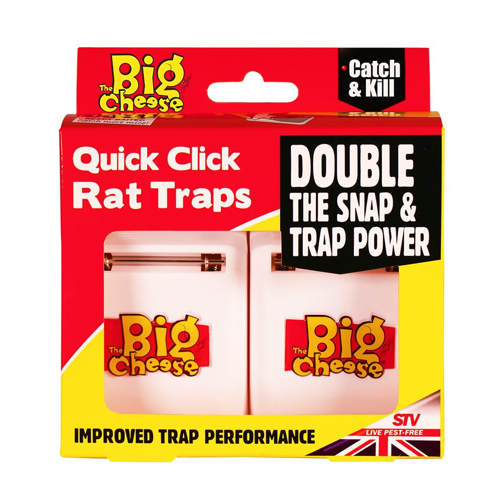 The Big Cheese Quick Click Rat Trap - Twinpack, Kills Rats, Baited and Ready-To-Use, Easy Clean and Disposal, Plastic, Indoor and Outdoor Use, White