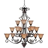 Maxim 11239SAOI Symphony Screen Amber Glass Large Chandelier, 15-Light 900 Total Watts, 51" H x 49" W, Oil Rubbed Bronze