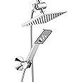 BRIGHT SHOWERS Rain Shower Head with Handheld Spray, 8 Inch High Pressure Rainfall Shower Head Combo with 60” Hose, Adjustable Dual Square Showerhead with 3-Way Diverter, Wall Bracket, Chrome