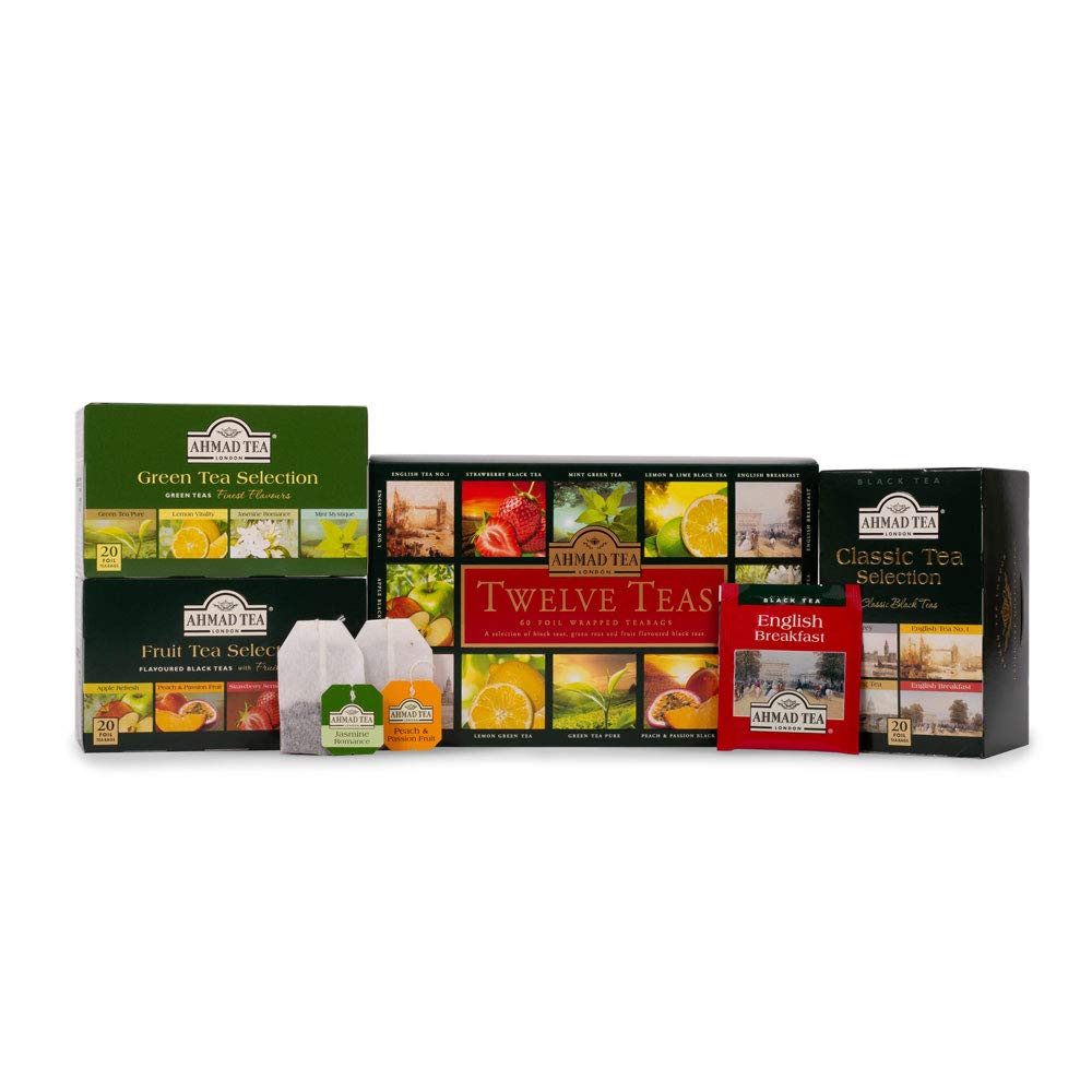 Ahmad Tea Twelve Teas Variety Gift Box, 60 Foil Enveloped Teabags : Grocery Tea Sampler : Grocery & Gourmet Food