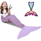 AmyHomie Mermaid Tail Blanket, Hand Crochet Mermaid Blanket for Kids, Super Soft Breathable Little Mermaid Tail Sleeping Bag, Best Mermaid Gifts for Girls(Light Purple Rainbow, Kids)