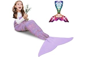 AmyHomie Mermaid Tail Blanket, Hand Crochet Mermaid Blanket for Kids, Super Soft Breathable Little Mermaid Tail Sleeping Bag,