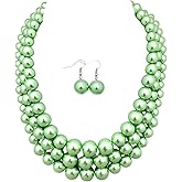 Fashion 21 Women's Faux Pearl Three Multi-Strand Statement Necklace and Earrings Set