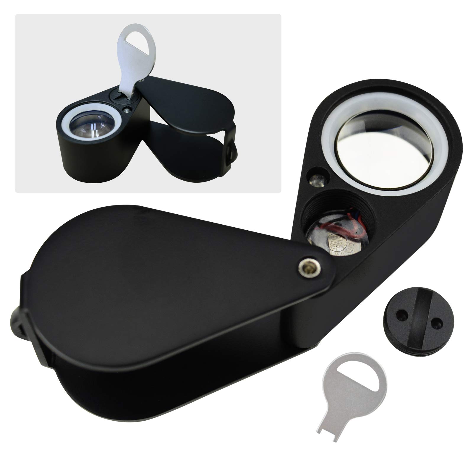 10x Magnifier Jewelry Loupe LED UV 21mm Triplet Lens Optical Glass Pocket Gem Magnifying Tool Jeweler, Stamp Philatelist, Coin Numismatic