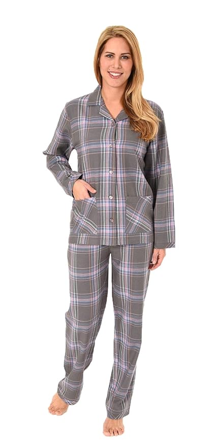 NORMANN WÄSCHEFABRIK Damen Flanell Pyjama Schlafanzug in tollen Karodesign – auch in Übergrössen 281 201 95 245
