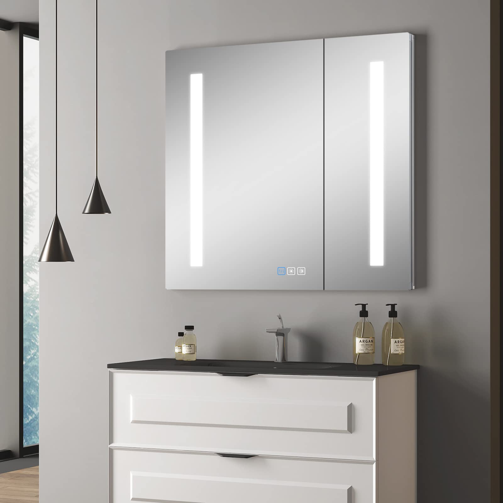 Fundin LED Bathroom Mirror Medicine Cabinet with Defogger, Dimmer, Outlet and USB Charger, Wall Medicine Cabinet 24