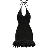 GORGLITTER Women's Crochet Halter Knit Bubble Backless Dresses Summer Vacation Festival Cruise Hawaii Beach Outfits