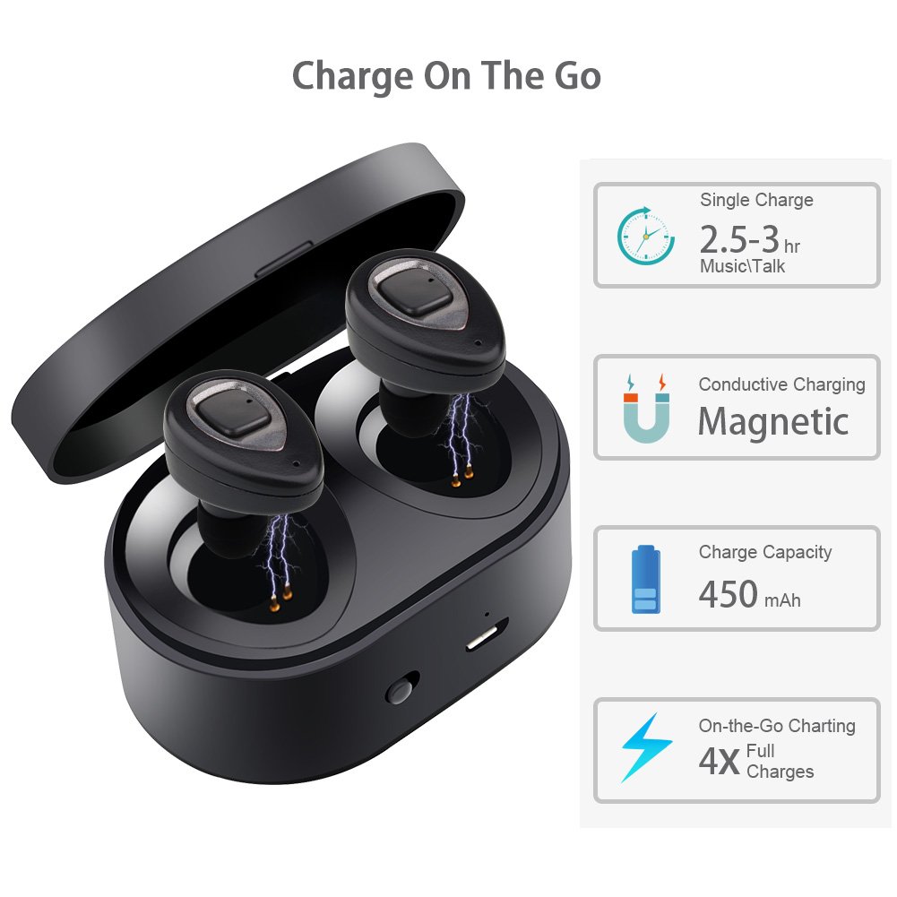 Bluetooth Headphones Wireless - XIAOWU Dual Wireless Earphones Bluetooth Earbuds Mini Stereo Bluetooth Headset with Built-in Mic and Charging Case for iPhone 8 7 Plus Samsung iPad Android (UK-K5S-metallic)