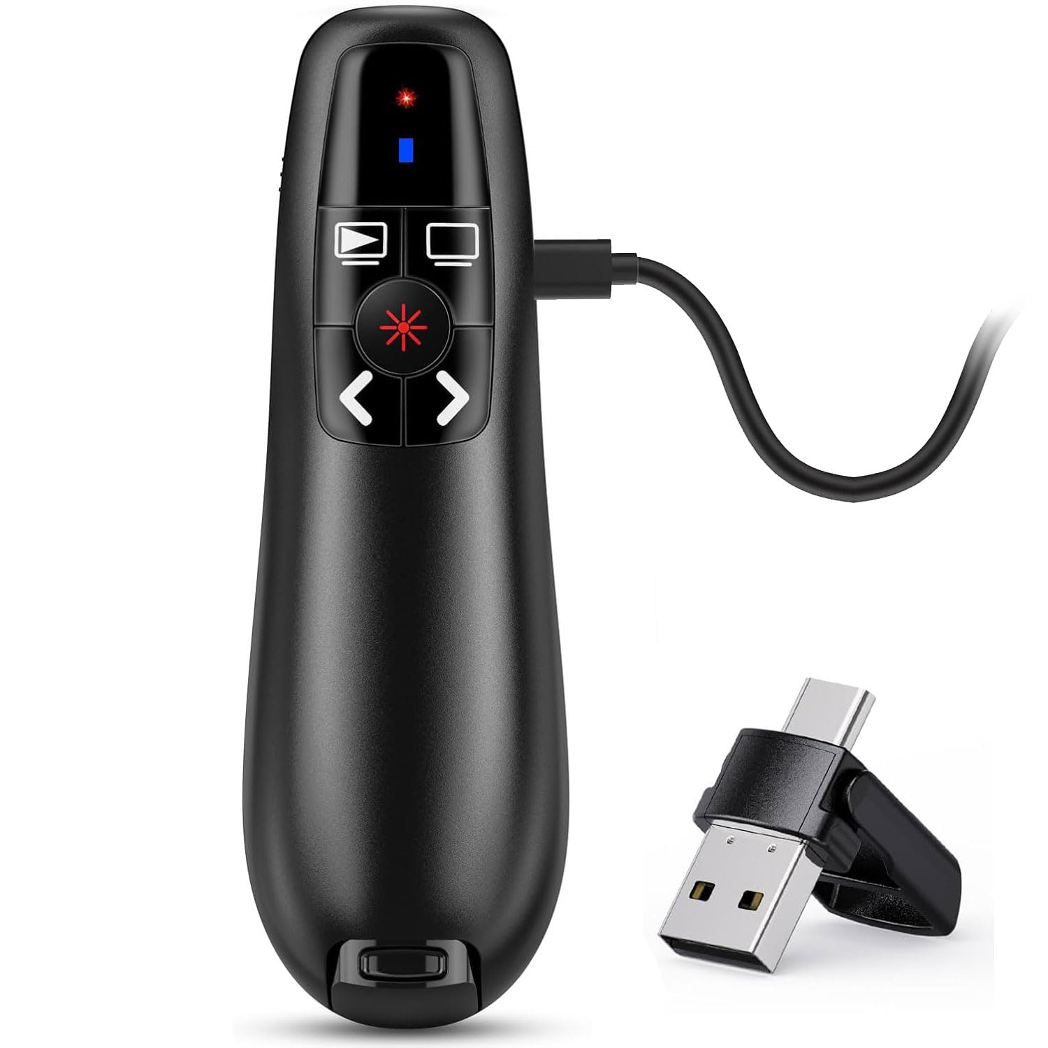 2-in-1 USB Type C Presentation Clicker for PowerPoint Presentations, 2.4GHz Rechargeable Wireless Presenter Remote Presentation Pointer Slide Advancer PPT Clicker for Mac Computer Laptop