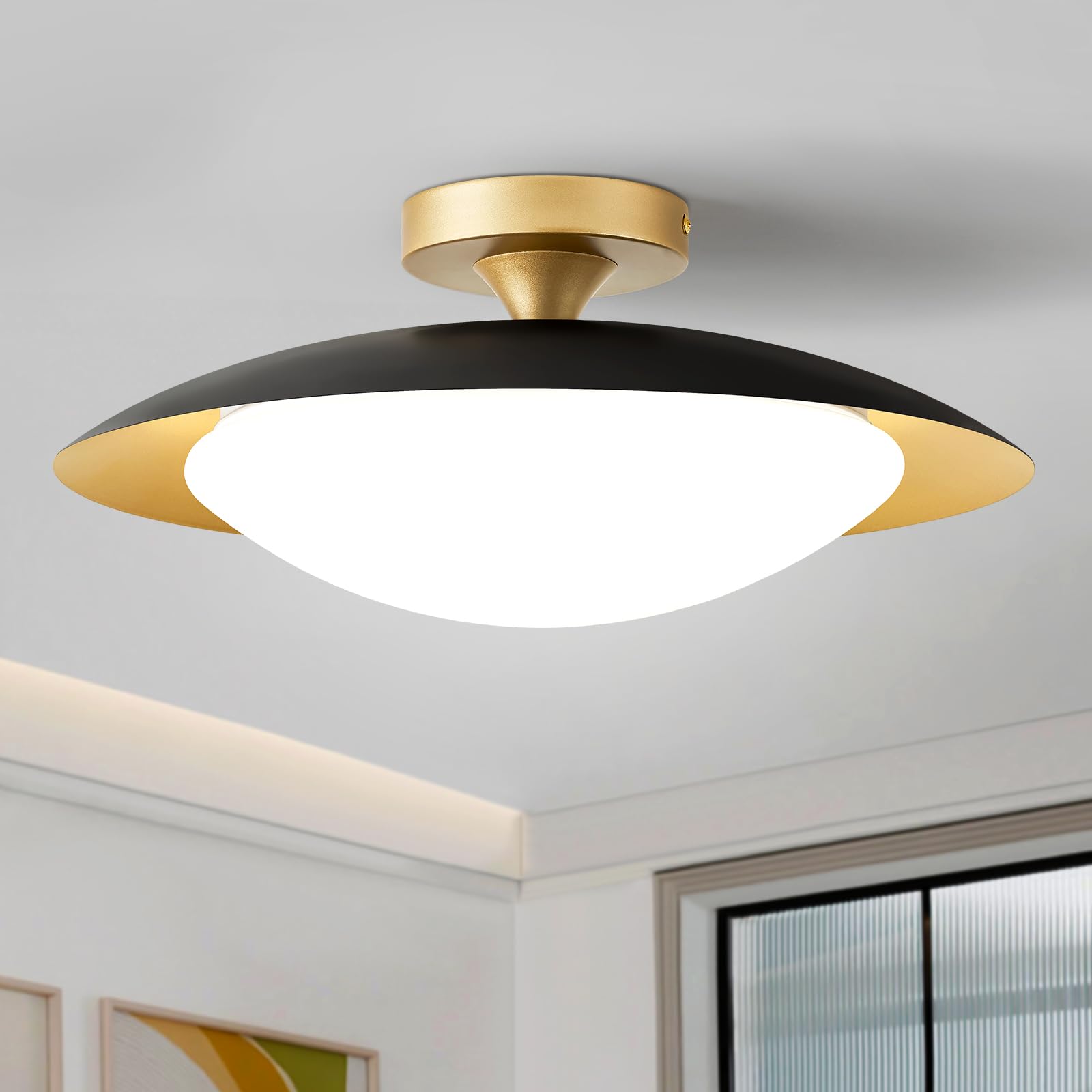 Photo 1 of ***FACTORY SEALED***ZUYURT Dimmable Mid Century Modern Ceiling Light,5CCT LED Black and Gold Semi Flush Mount Ceiling Lighting, for Kitchen Bedroom Hallway Bathroom 2700K-6000K 15.75 in