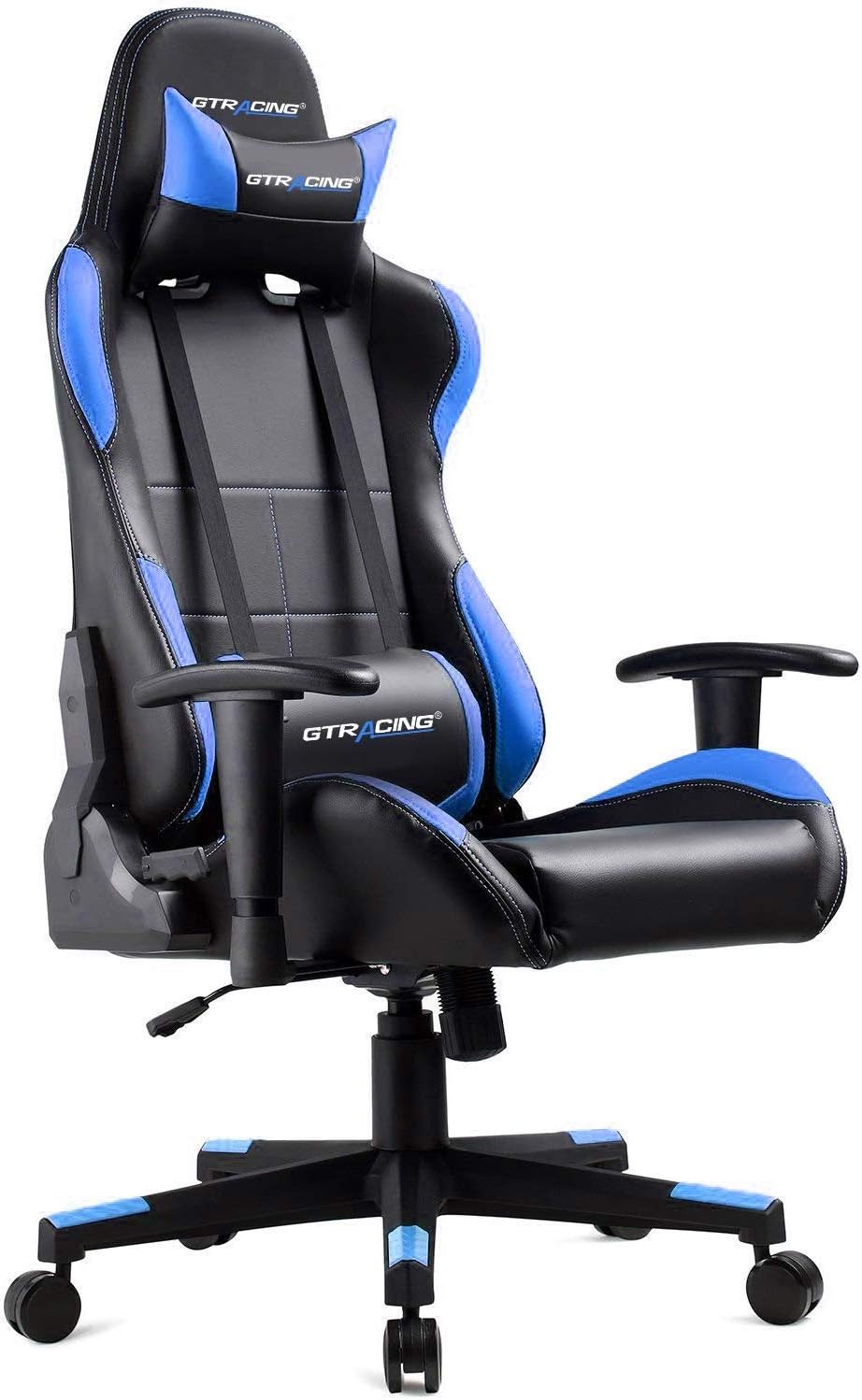 GTRACING Gaming Chair Racing Office Computer Game Chair Ergonomic Backrest and Seat Height Adjustment Recliner Swivel Rocker with Headrest and Lumbar Pillow E-Sports Chair (BEE-Blue)