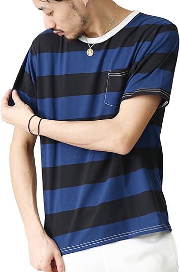 Amazon ジップファイブ Zip Five Tシャツ 半袖 ボーダー メンズ クルーネック Tee Br9002 14太ブラック ネイビー M Tシャツ カットソー 通販