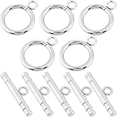 BEIQIYA 5 Sets Toggle Clasps for Jewelry Making, Stainless Steel OT Toggle Jewelry Clasps, T-Bar Round Ring Closure Connectors for DIY Bracelet Necklace Anklet- Silver
