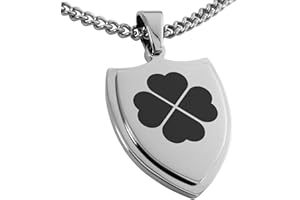 Tioneer Stainless Steel Four Leaf Clover Heart Shield Pendant Necklace