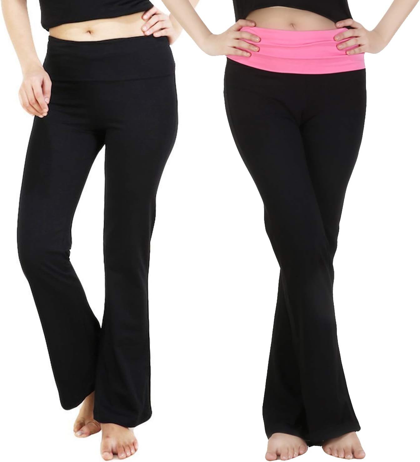 NITE FLITE Women's Black Yoga Pants- Pack of 2 (Pink & Black Waistbands)