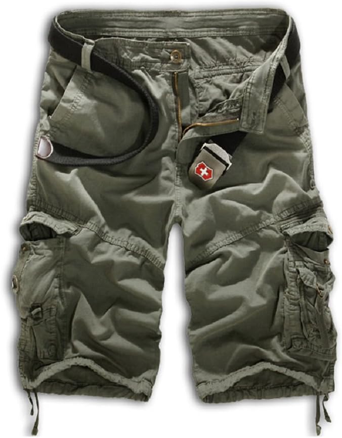 CalskyMens Casual Slim Fit Cotton Solid Multi-Pocket Cargo Camouflage Shorts