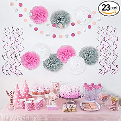 Amazon Com Tissue Paper Flowers Pom Poms Silver Glitter Circle