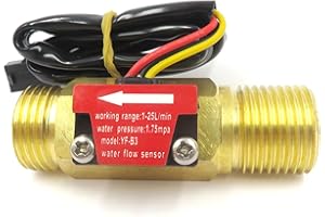 GREDIA G1/2" Male Thread Brass Water Flow Sensor Switch Hall Effect Liquid Flowmeter Fluidmeter Counter BSP 1-25L/Min（66 mm in Total Length）