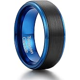 Zillaly Men's Tungsten Wedding Ring - 8mm Tungsten Ring, Comfortable Fit, Center Groove, Fashionable Gold Blue Black, Suitable for Grooms