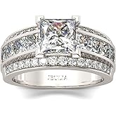 Jeulia Classic Princess Cut Sterling Silver Ring Cubic Zirconia Wedding Diamond Band Rings Engagement Bridal Anniversary Rings for her
