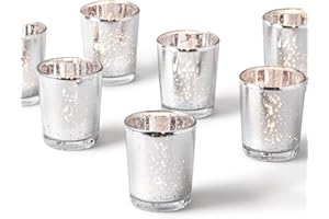 Homemory 12 Pcs Silver Votive Candle Holders, Mercury Glass Candle Holder, Tealight Candle Holders for Table Centerpieces, Baby Shower, Party, Anniversary, Wedding, Home Decor, Halloween, Christmas