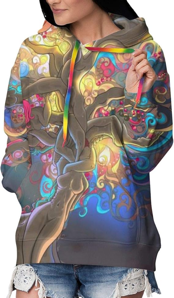 Amazon Co Jp パーカー サイケデリックなトリッピーカラフルな木の芸術 スウェットシャツ レディース 長袖 フード付き シンプル おしゃれ カジュアル プルオーバー おおきいサイズ 厚手 裏起毛 冬服 レディース スウェット コットン フーディ 服 ファッション小物