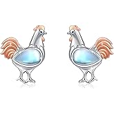 Animal Stud Earrings 925 Sterling Silver Axolotl, Pig, Giraffe, Chick with Moonstone Earrings Hypoallergenic Cute Animal Jewelry Gifts for Women Birthday Mother's Day