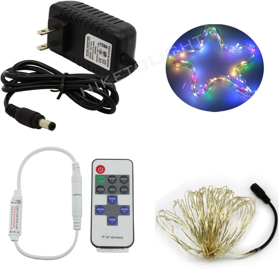 HIKETOLIGHT LED Micro RGB Starry Light Waterproof 10M 100L Fairy Light + RF Mini 11Keys Controller + 12V 1A Power Supply Lighting Flexible for Indoor and Outdoor Festival DIY Decoration
