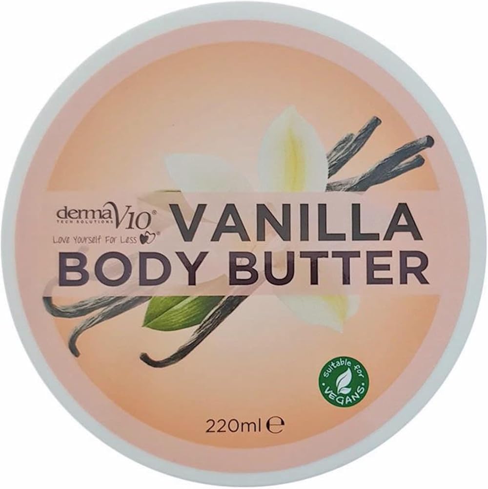 Derma V10 Vanilla Body Butter 220g Normal to Dry Skin Hydrating Vegan
