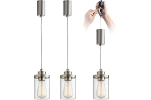mirrea H Type Brushed Nickel Track Lighting Pendant with Clear Glass Shade Cord Adjustable Pack of 3