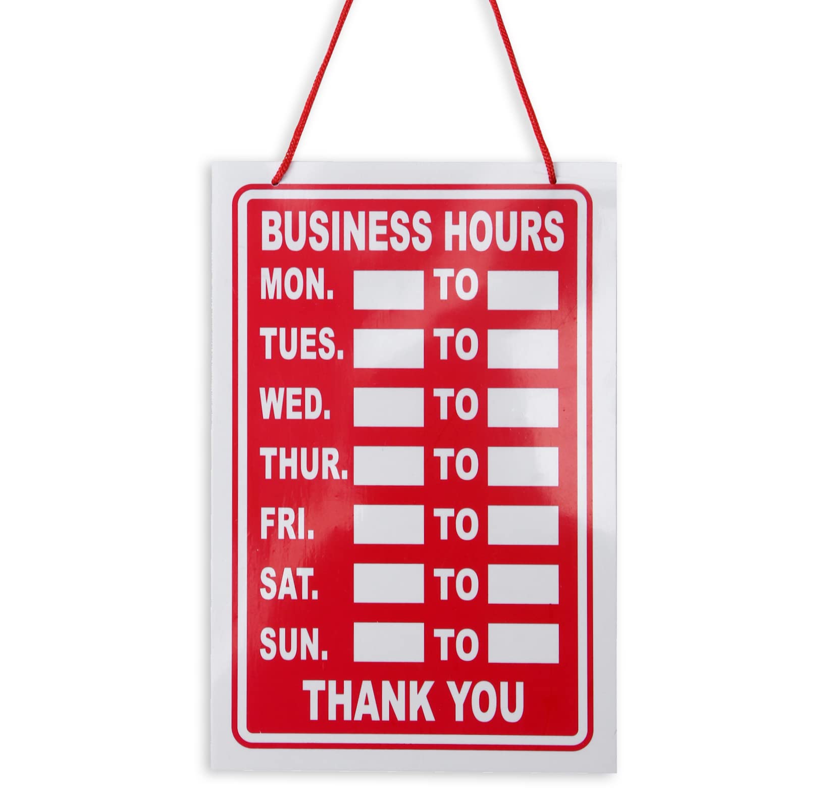 Business Hours Sign Hanging Red High Contrast Opening Closing Times Shop Door Notice